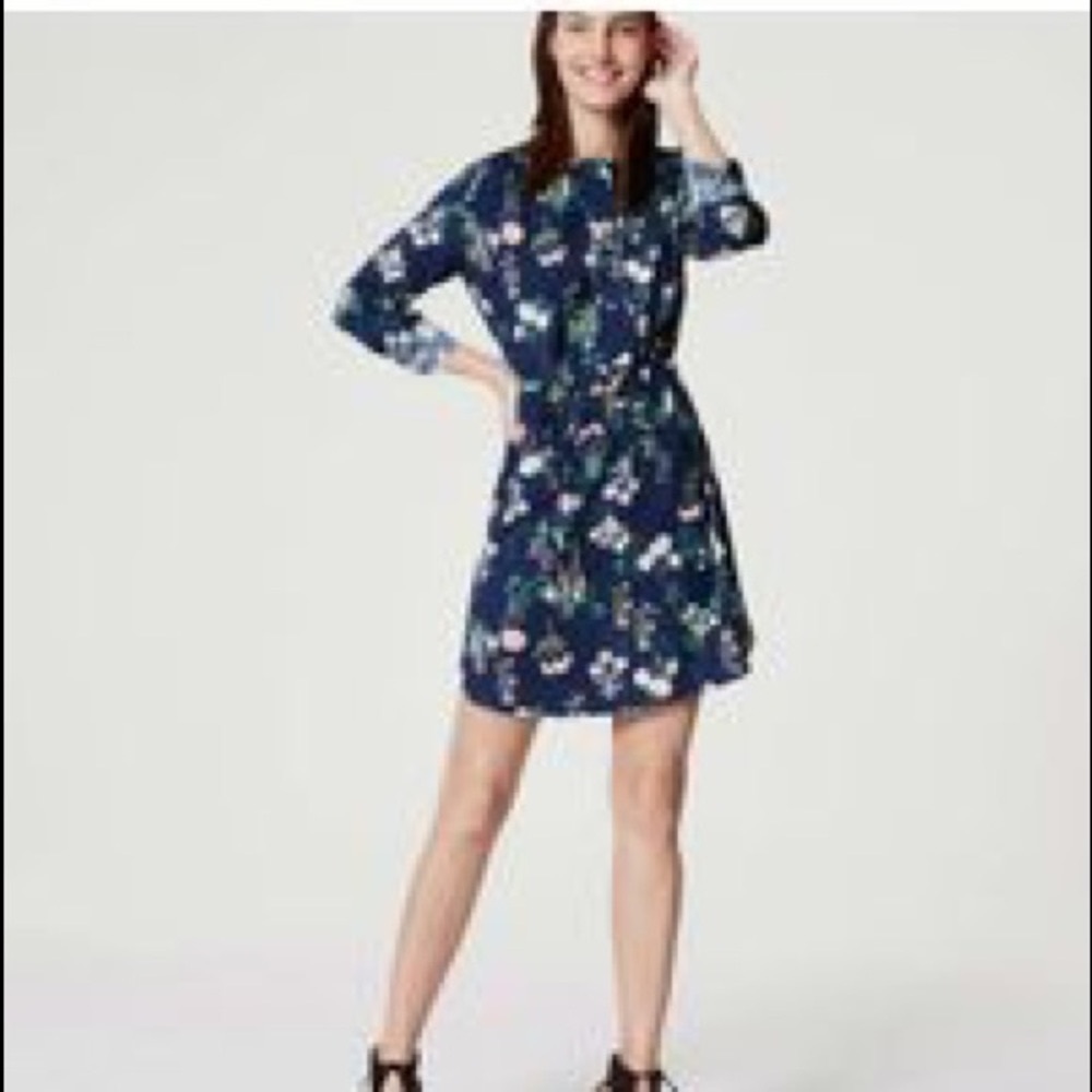 LOFT navy floral shirt dress